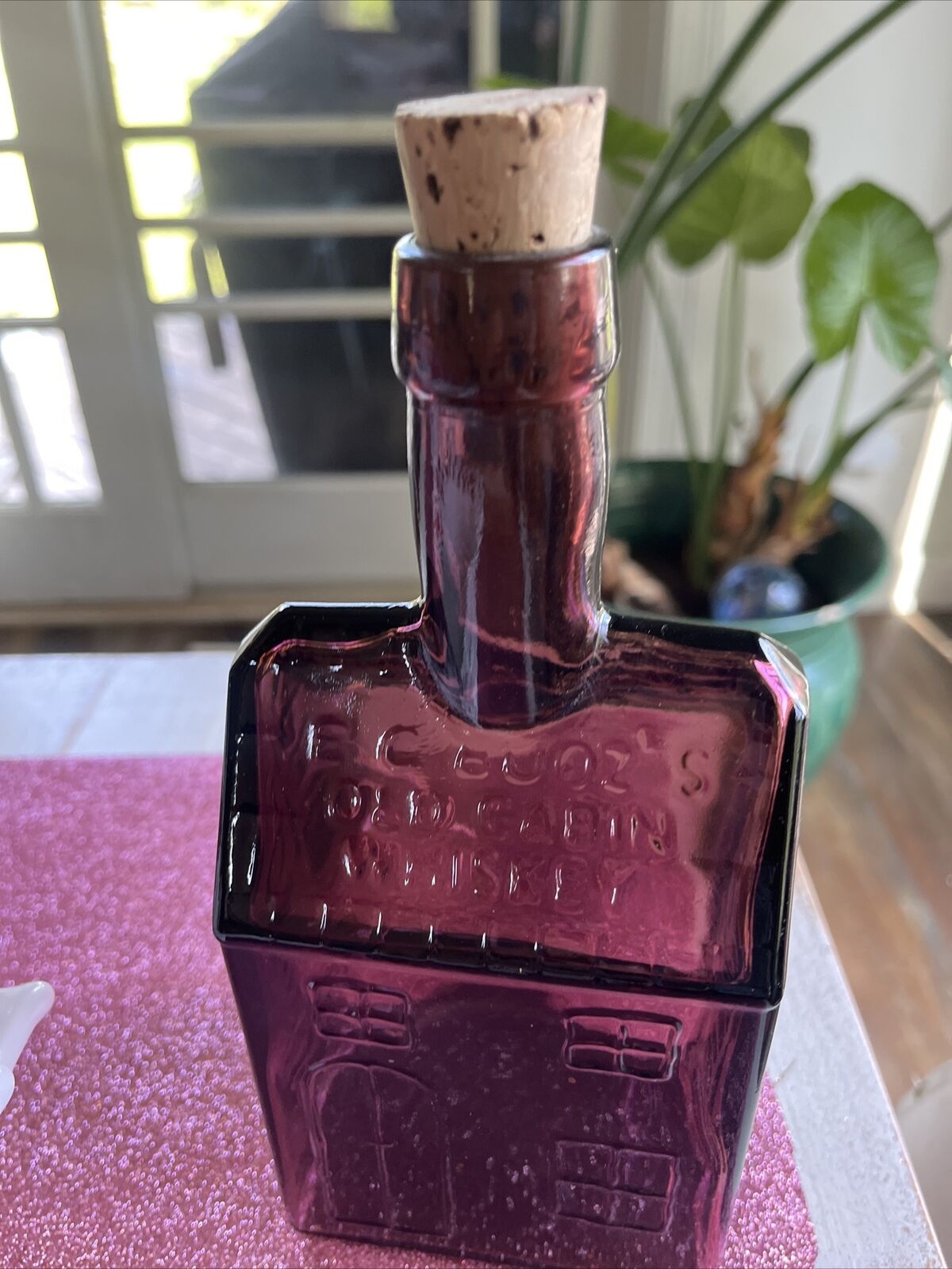 Vintage Purple Glass  E. C. Booz’s Old Cabin Whiskey Bottle 1840 Philadelphia