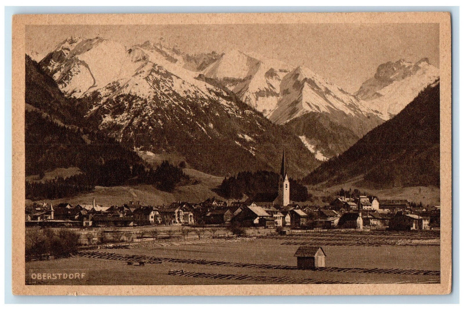 c1930's Mountains Buildings in Oberstdorf Allgau Germany Posted Postcard