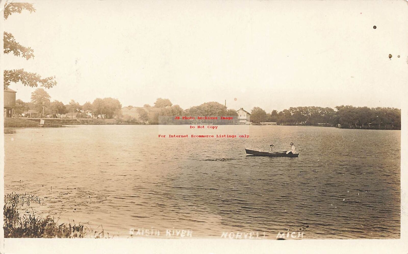 MI, Norvell, Michigan, RPPC, Raisin River, Boating, 1912 PM, Photo