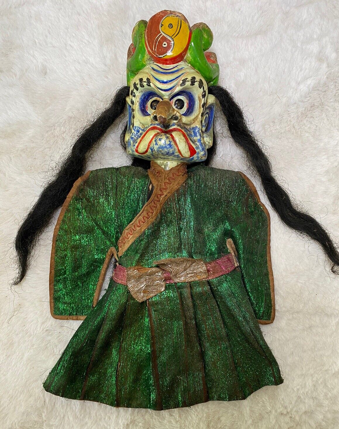 ANTIQUE OPERA PUPPET Chinese Theater Doll Wood Carved Hair Long Nose