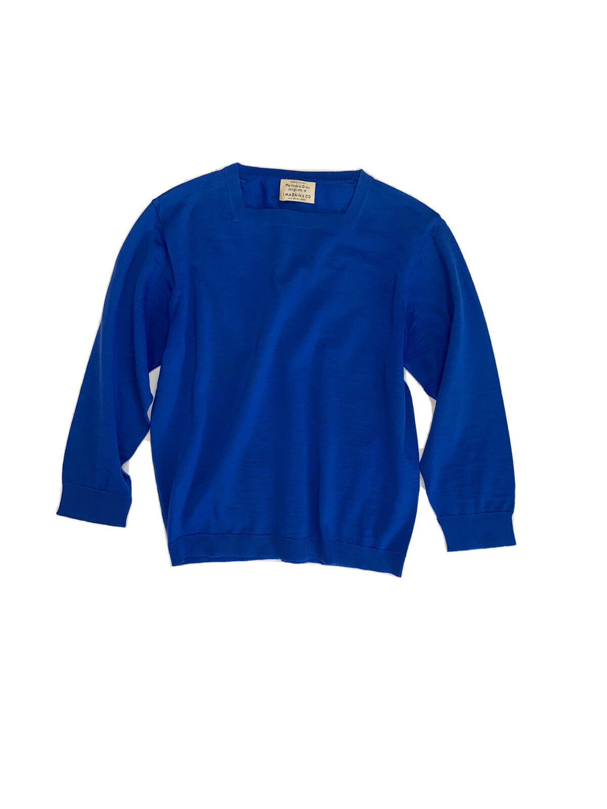 Marchesa I.Magnin Vintage 50s Wool Sweater Women Royal Blue Square Neck Knit Top