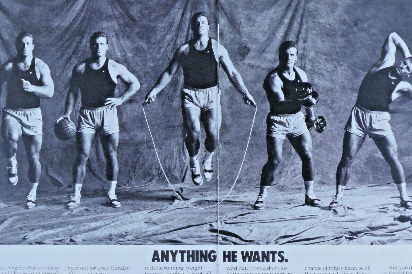 Howie Long Oakland Raiders Joanne Ernst Nike Vintage 1987 6 Pg Original Print Ad