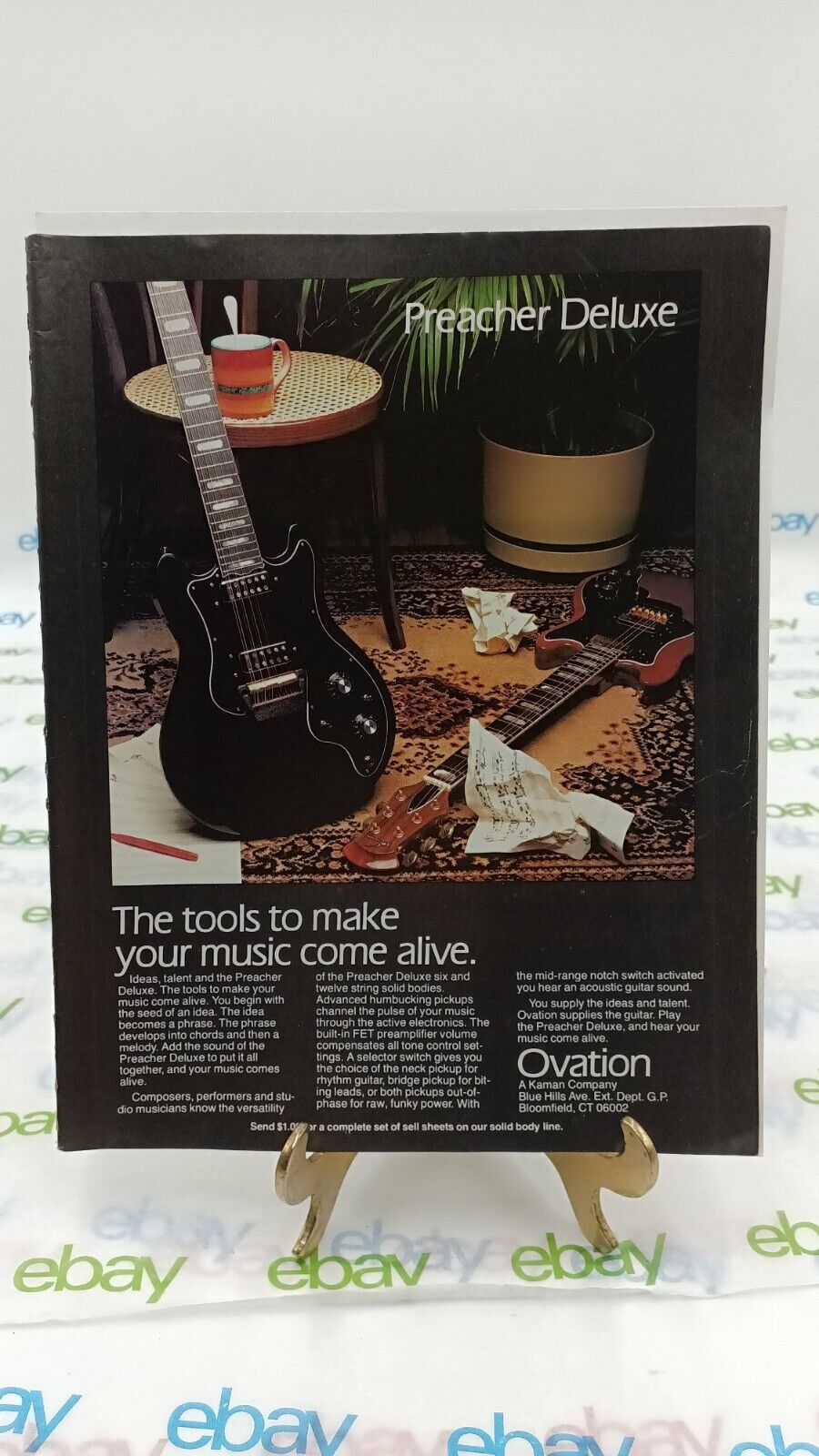 1979 OVATION PREACHER DELUXE GUITAR AD PRINT 8 X 11