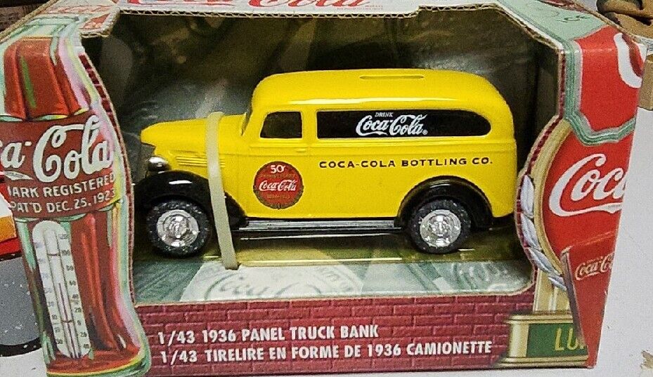 1936 CHEVY PANEL TRUCK Taxi Yellow Coca-Cola Diecast Bank 1:43 Scale 1999 ERTL