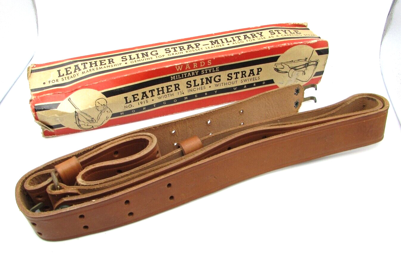 Vintage Wards Military Leather Sling Strap No. 1915 original Box