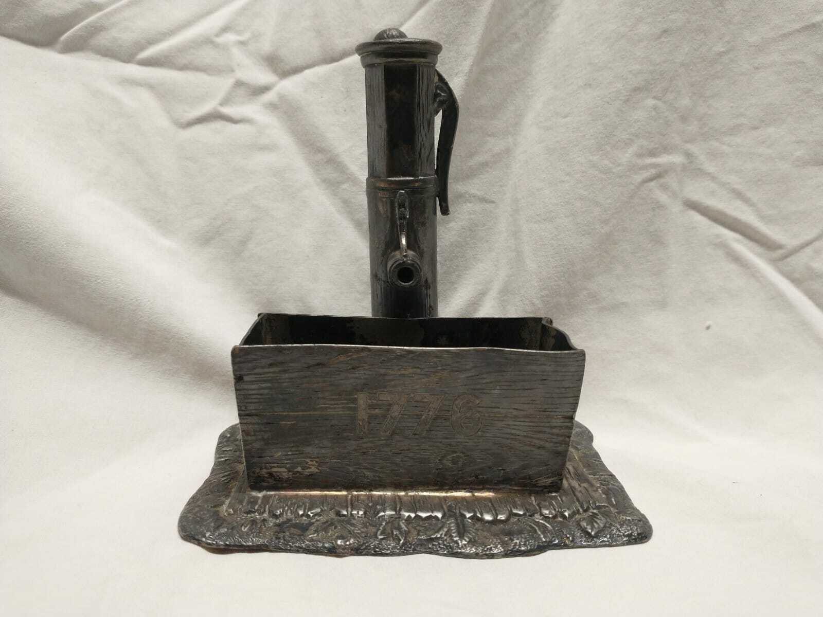 Business Card Holder James W. Tufts Silverplate Water Pump & amp; 1776 Trough