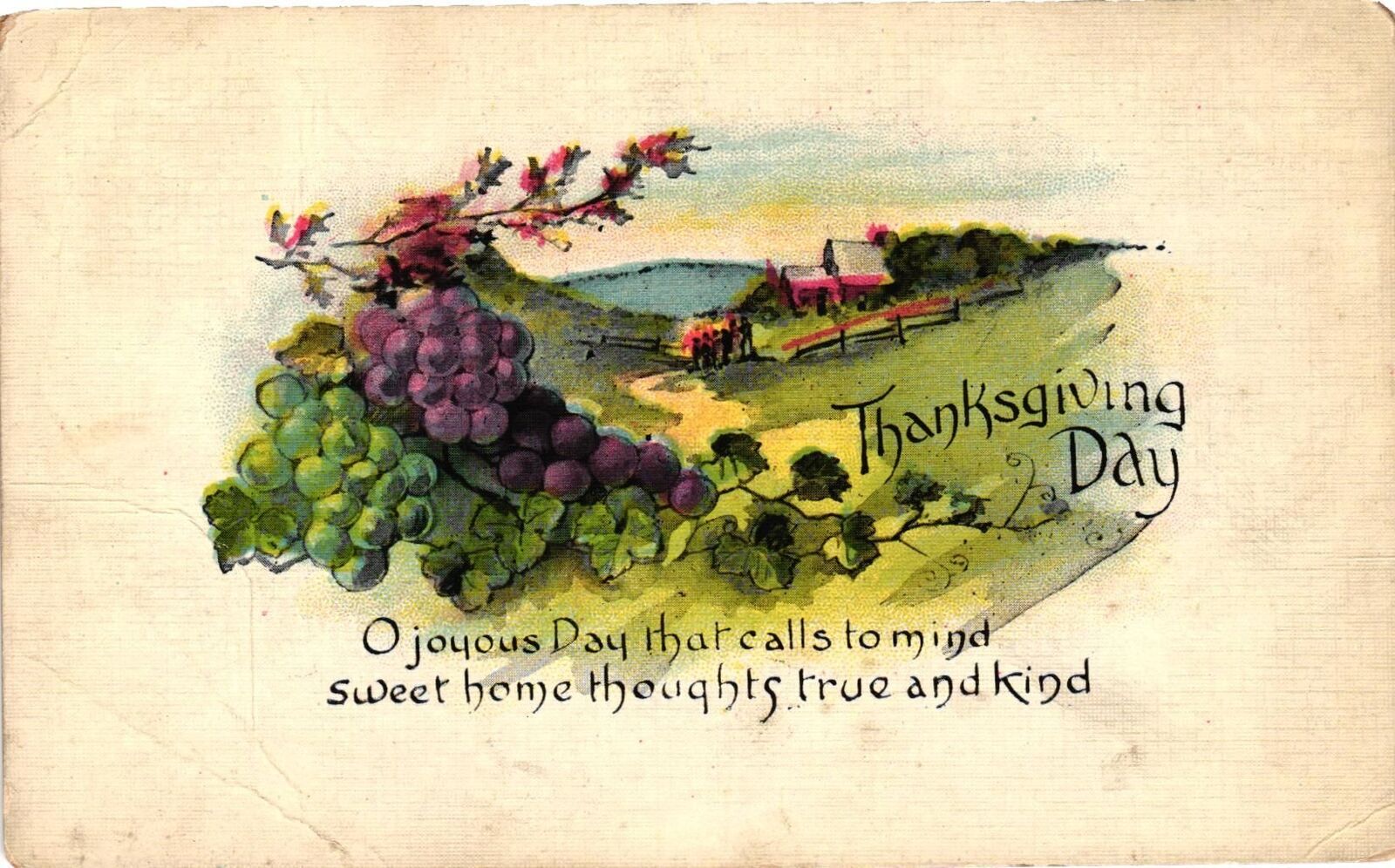 Vintage Postcard- THANKSGIVING DAY, O JOYOUS DAY THAT CALLS TO MIND SWEET HOME T