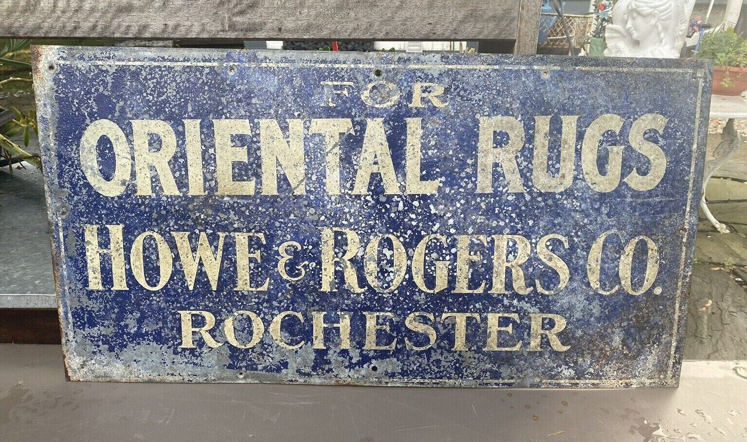 ANTIQUE HOWE & ROGERS ORIENTAL RUGS ADVERTISING TRADE SIGN ROCHESTER NY