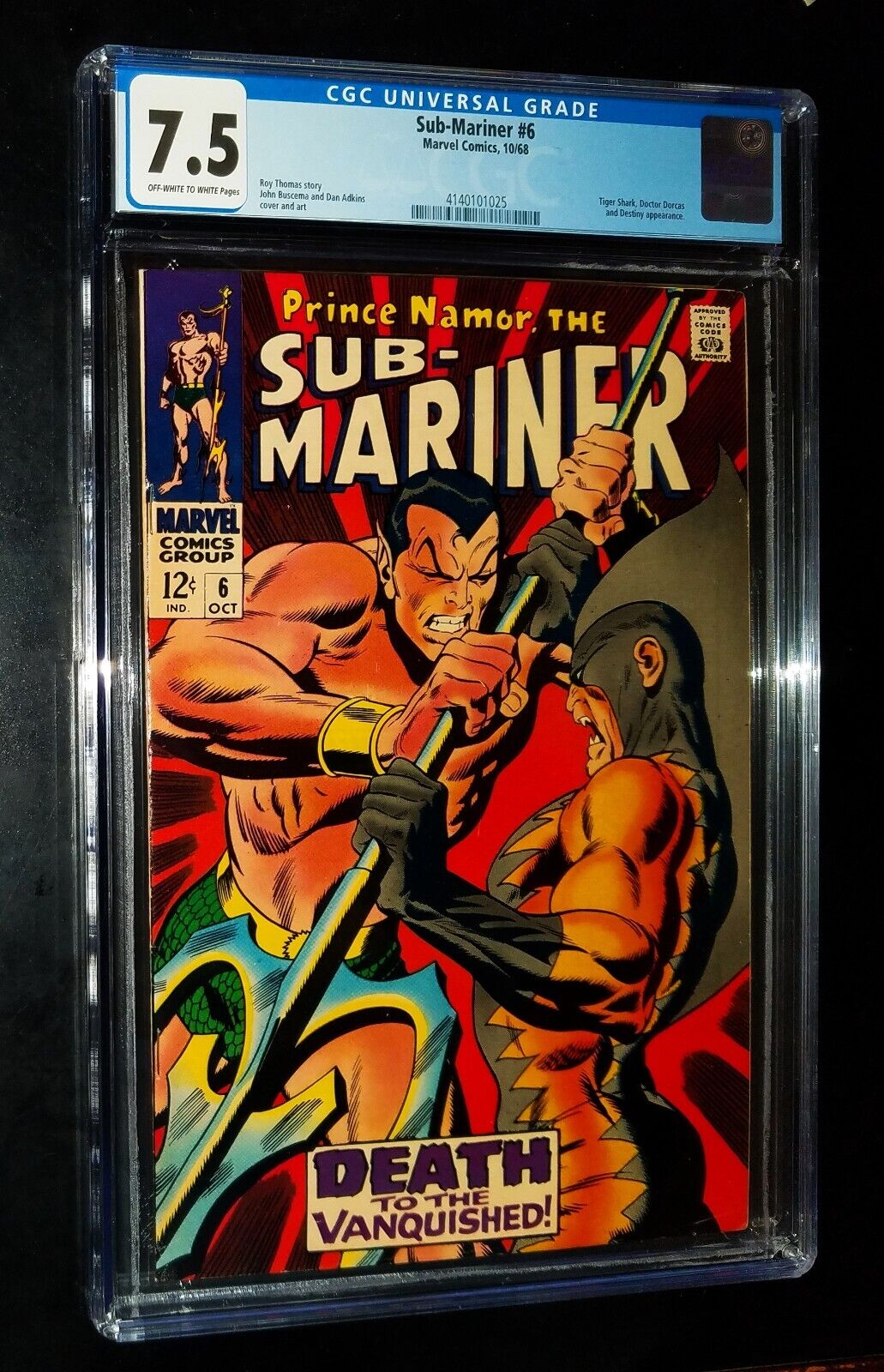 CGC SUB-MARINER #6 1968 Marvel Comics CGC 7.5 Very Fine -