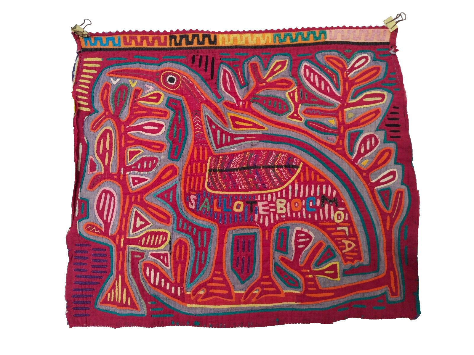 Antique beautiful rare  Mola Panama Kuna embroidery wall hanging item634