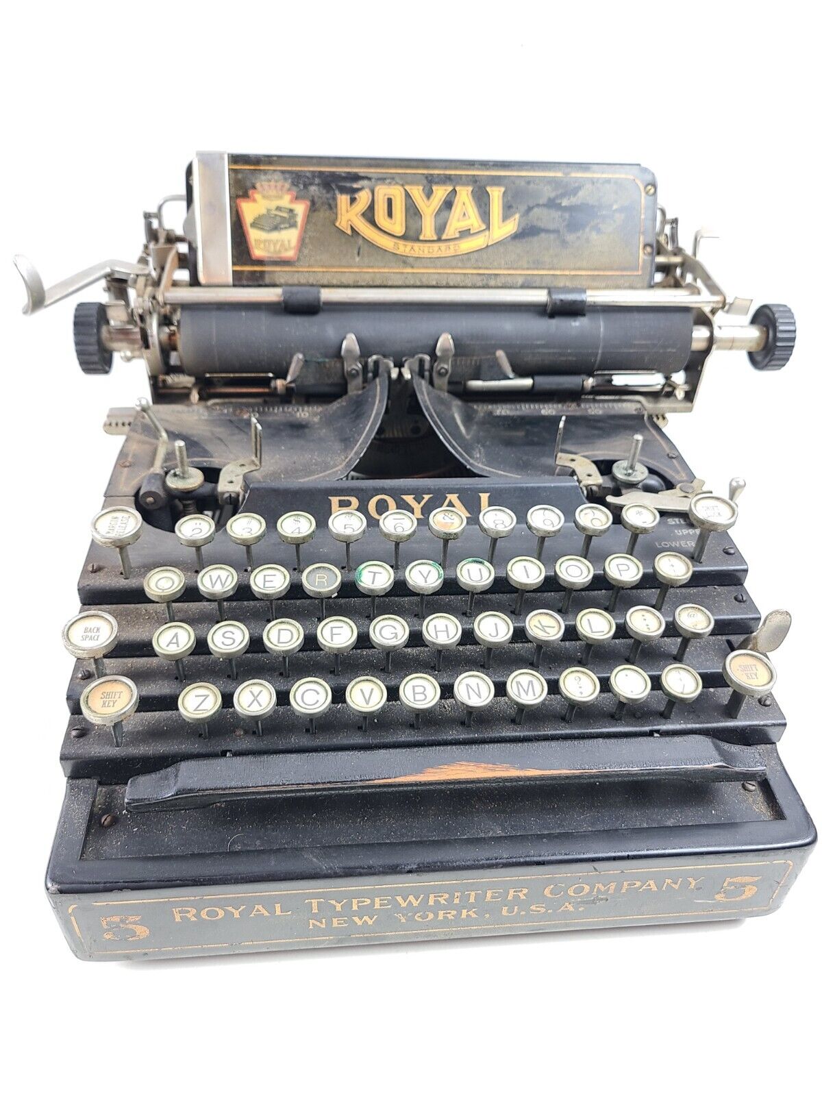 ANTIQUE 1913 ROYAL STANDARD NO.5 FLATBED STAIRCASE TYPEWRITER FOR RESTORATION