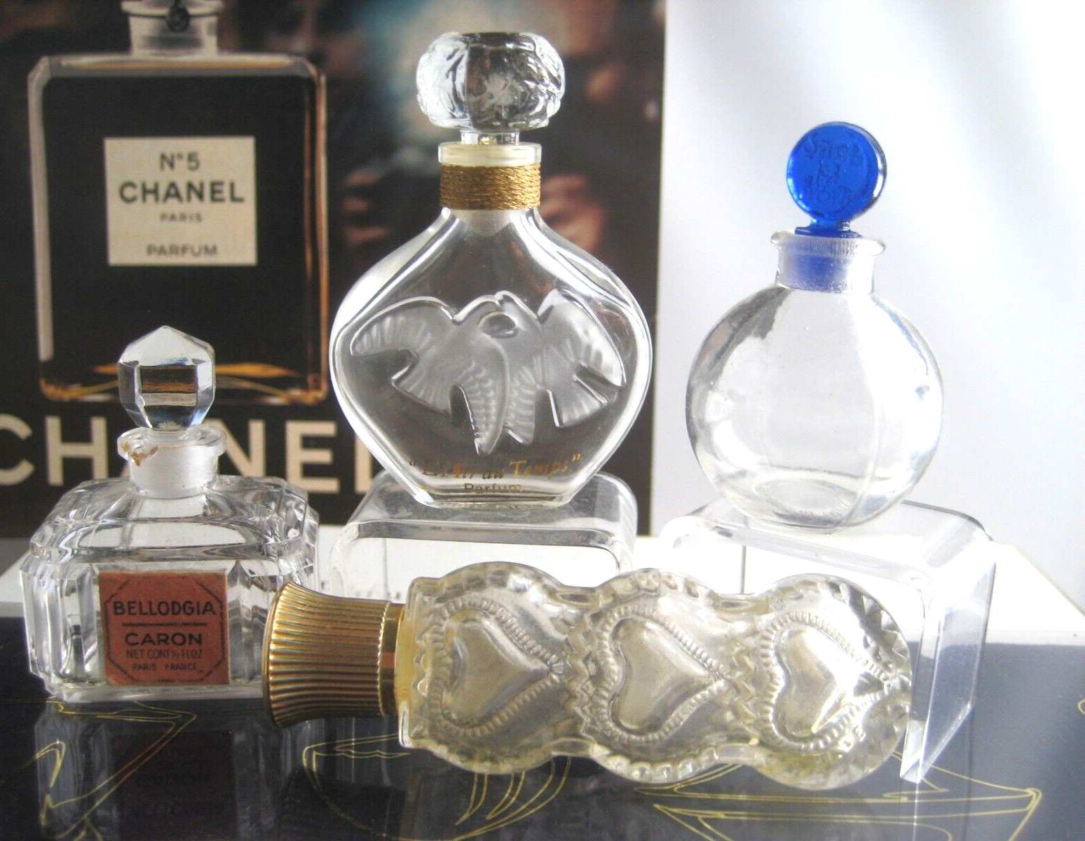 🎁lot Vintage Parfum perfume bottle Nina Ricci Lalique Worth Dans La Nuit Caron