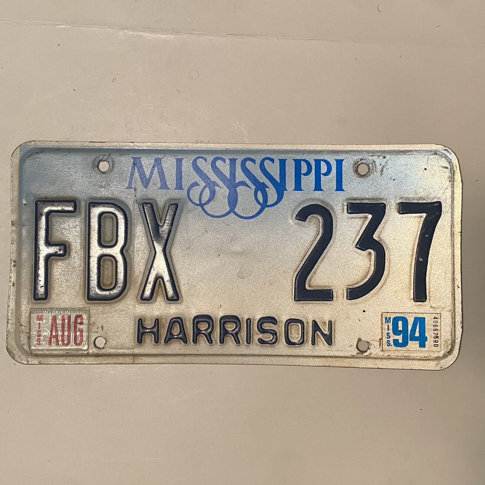 Vintage Mississippi Auto License Plate Harrison 1994 Garage Man Cave Decor
