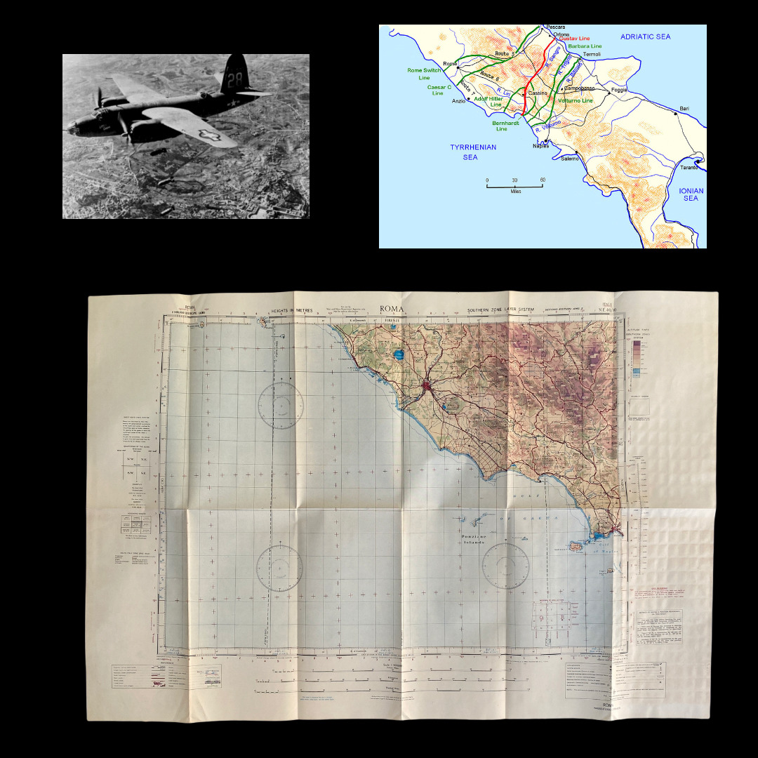 1943 WWII B-26 Marauder Navigator Allied Rome Air Campaign Bombing Map