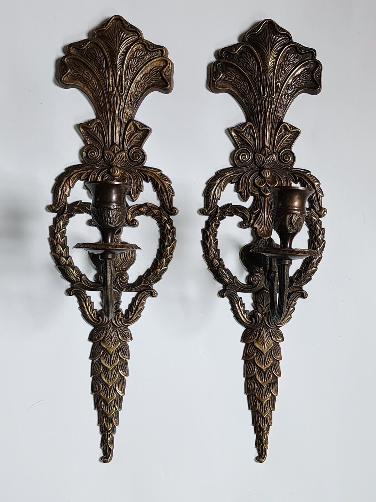 2-Vintage Solid Brass Candle Sconce Wall Hanging Decor Art 17