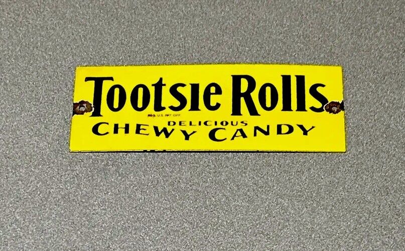 VINTAGE TOOTSIE ROLL CANDY PORCELAIN SIGN CAR GAS OIL TRUCK