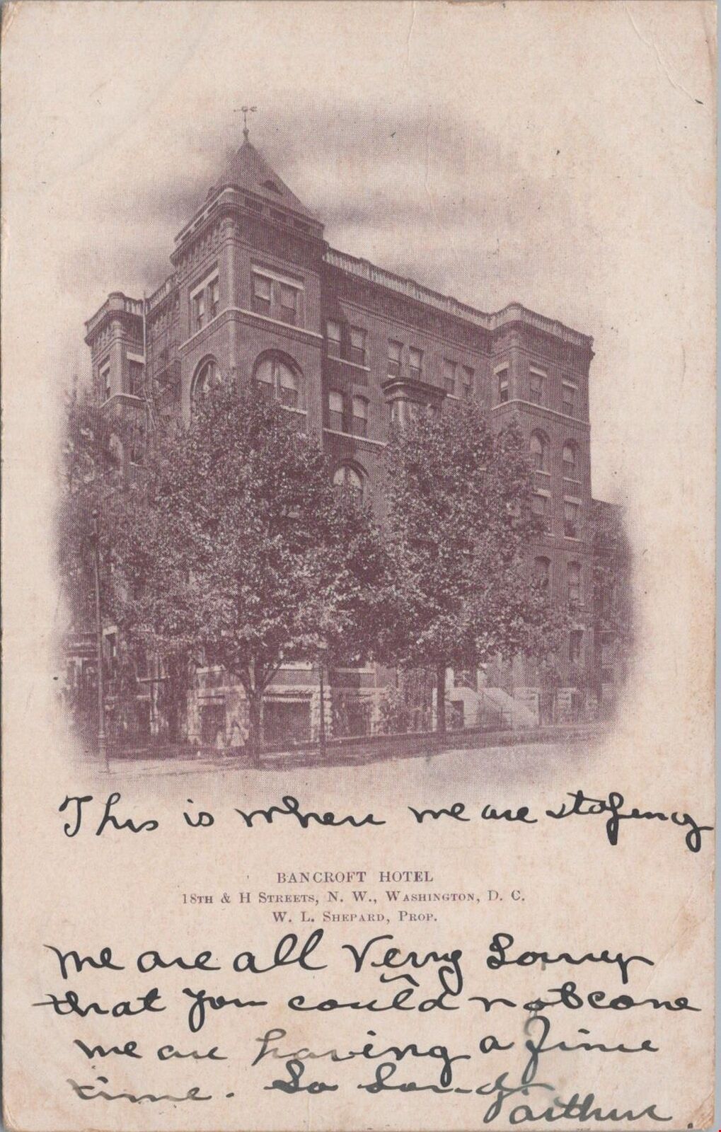 Postcard Bancroft Hotel Washington DC 1906