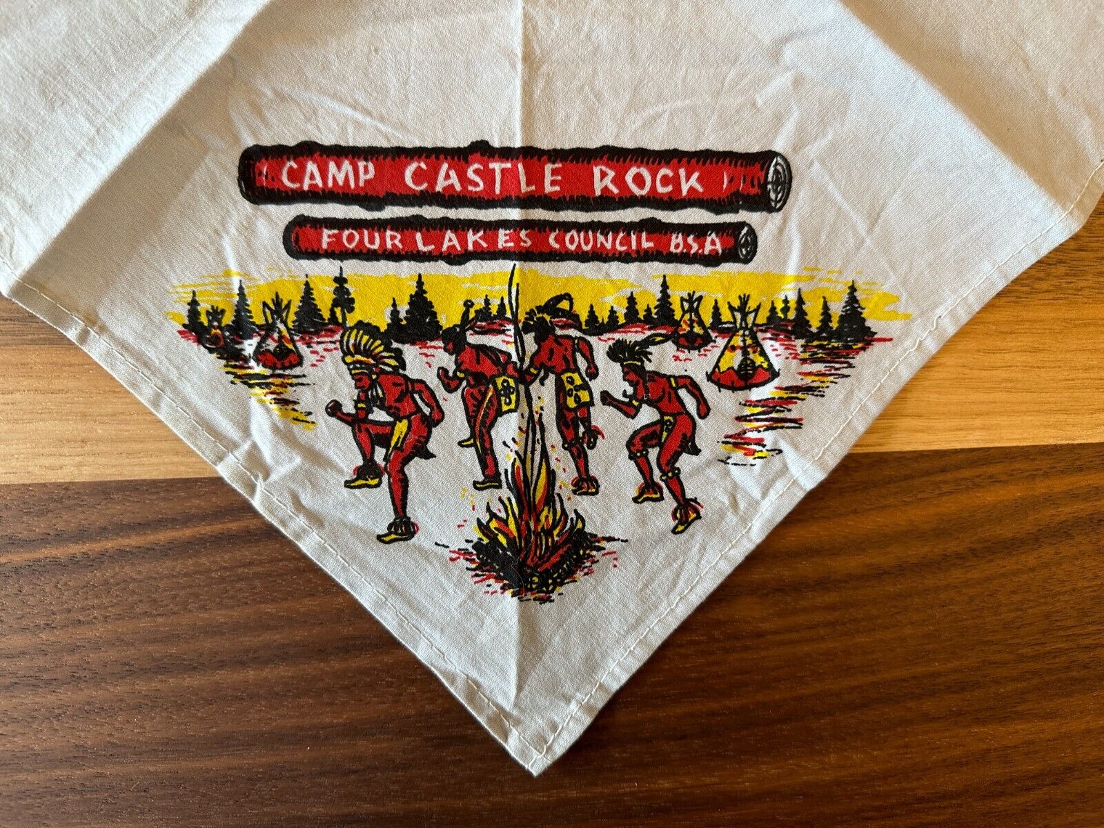 Vintage Grey Camp Castle Rock Neckerchief Four Lakes Council Wisconsin Scouts