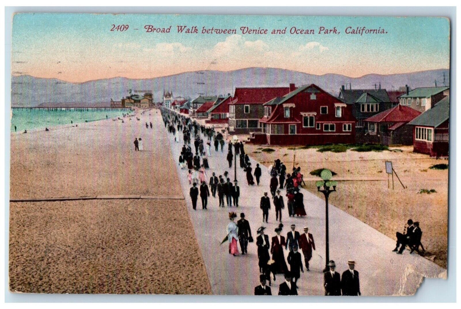1914 Broad Walk Between Venice Seaside Beach Ocean Park California CA Postcard