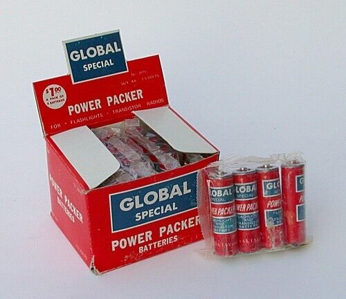 Battery Store Display 1960s Global Special Power Packer Batteries Vintage NOS