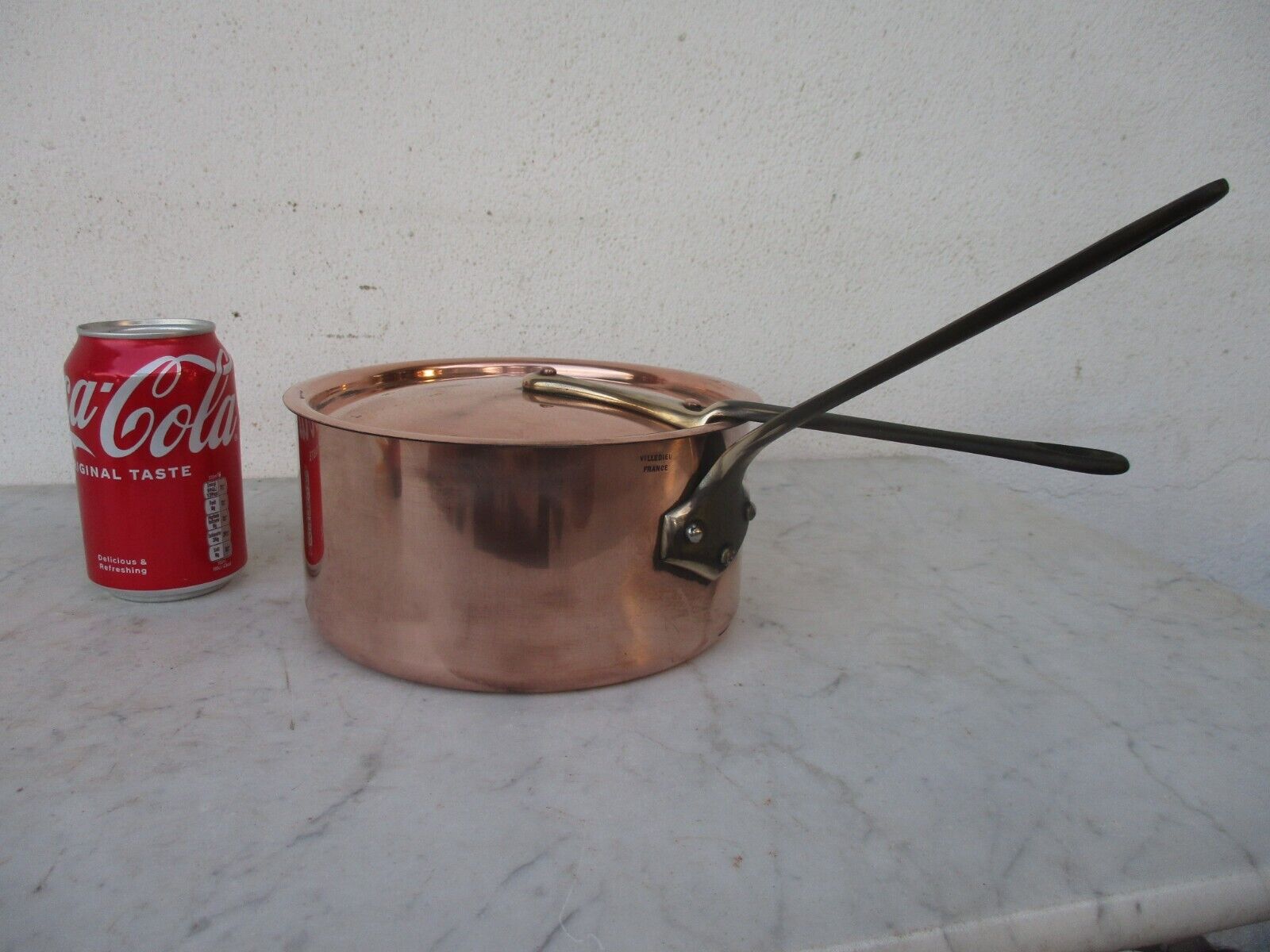 VINTAGE FRENCH COPPER SAUCEPAN WITH LID REPUTABLE VILLEDIEU CHEF COOKING POT