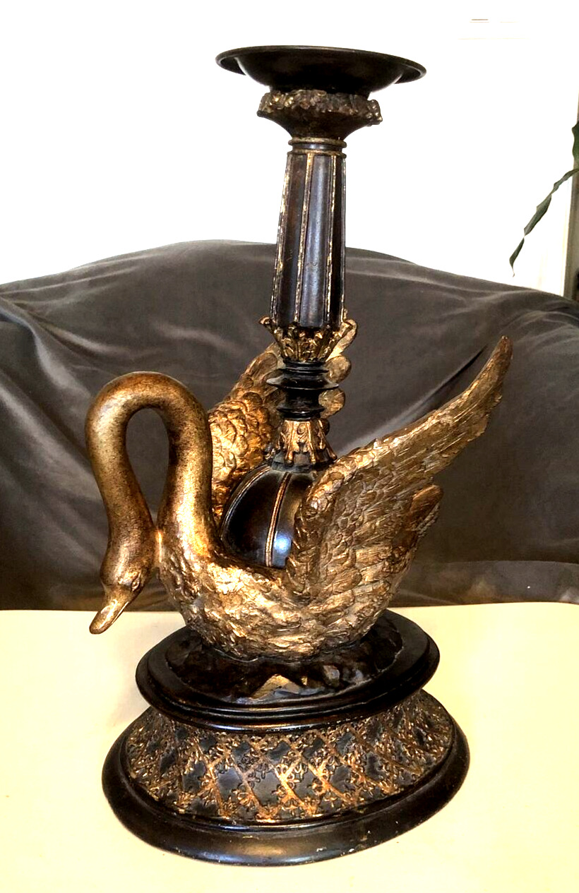 *REDUCED* Large Swan Candle Holder Centerpiece Hollywood Golden Art Deco Pillar