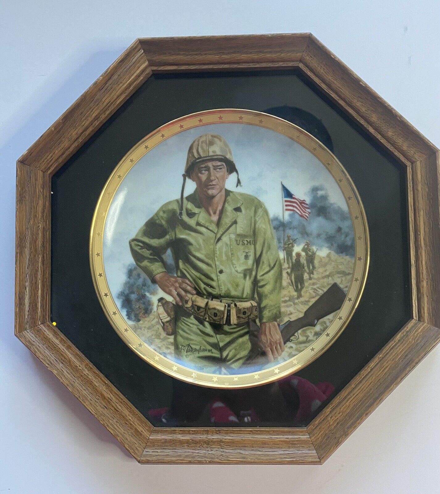 John Wayne Collector Plate Symbol Of America Fighting Forces Wooden Glass Case