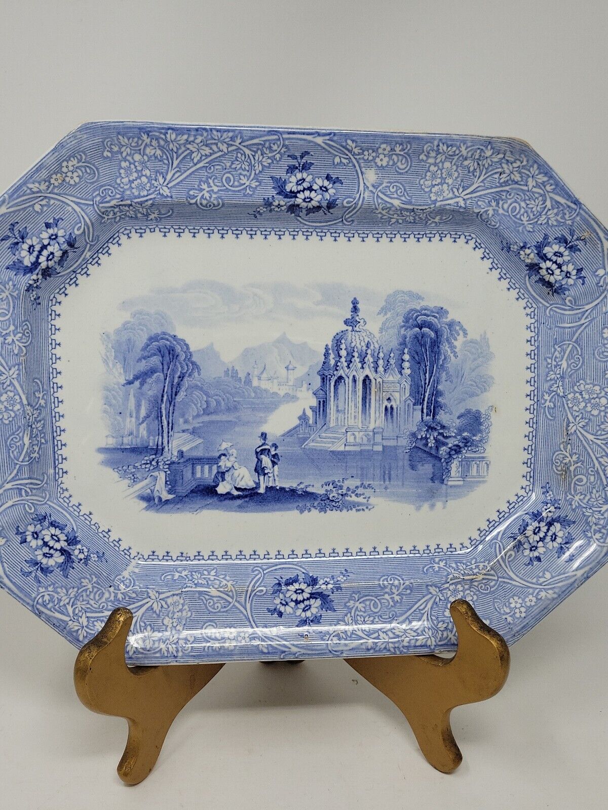 W. Adams & Sons Ironstone Platter Columbia Blue & White Transferware Mid 1800s 
