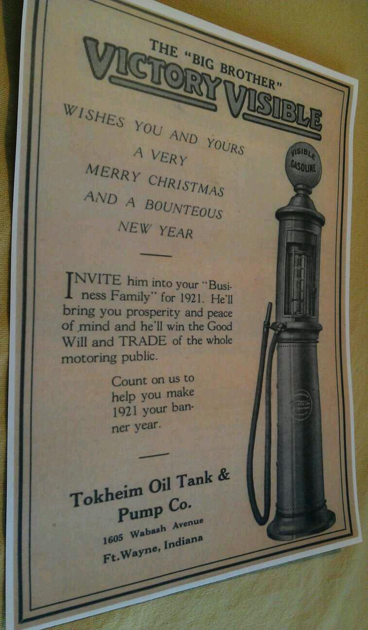 1920 Victory Visible Gas Gasoline Pump Ad Tokheim Co. Ft. Wayne In. Poster Repo