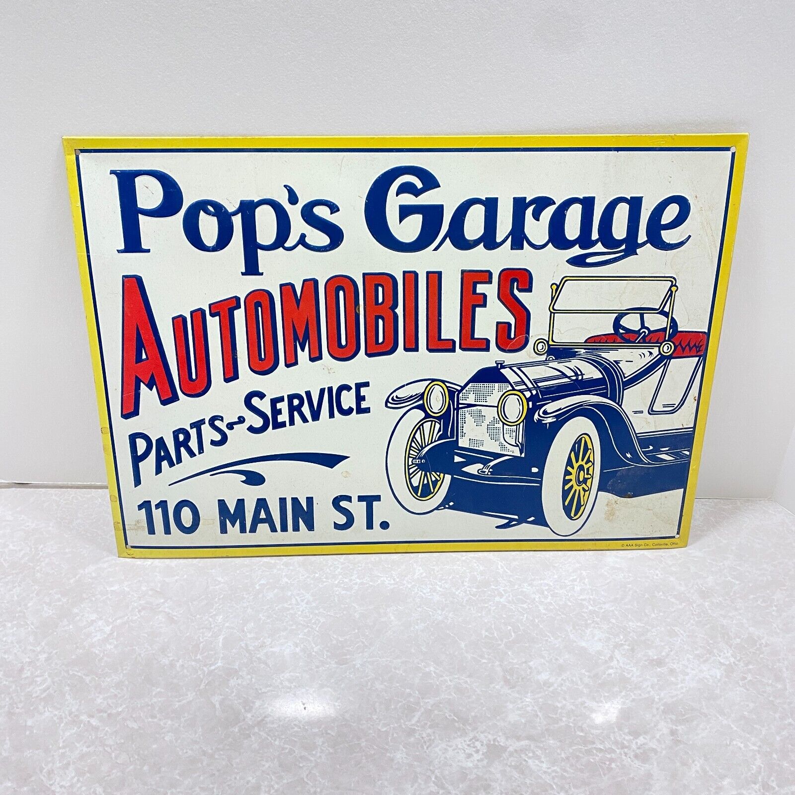 1991 METAL AAA SIGN Co. - POP\'S GARAGE AUTOMOBILES PARTS & SERVICE MAIN STREET