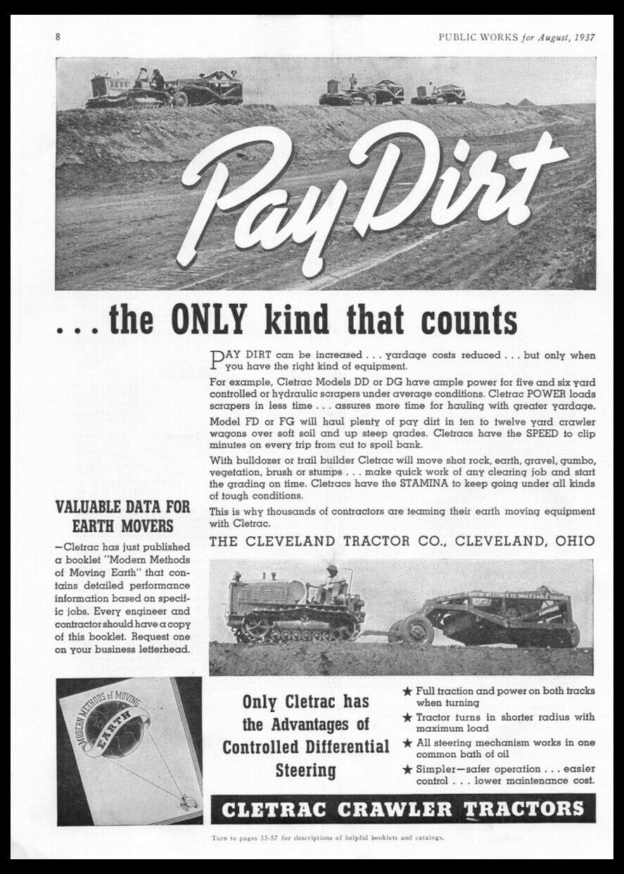 1937 Cletrac Crawler Tractors Dozers-Cleveland OH-1930s VTG photo trade print ad
