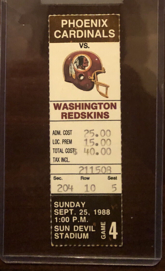 NFL DEBUT Super Bowl MVP Mark Rypien QB Redskins Cardinals 9/25/1988 Ticket Stub