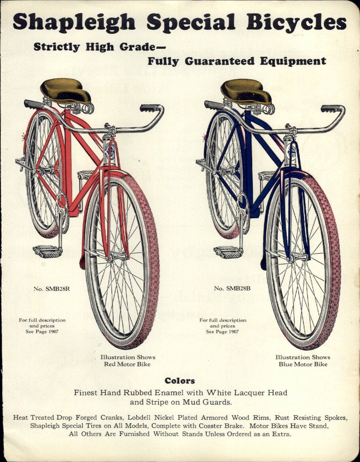 1929 PAPER AD COLOR Shapleigh Special Bicycle Motor Bike Speed 