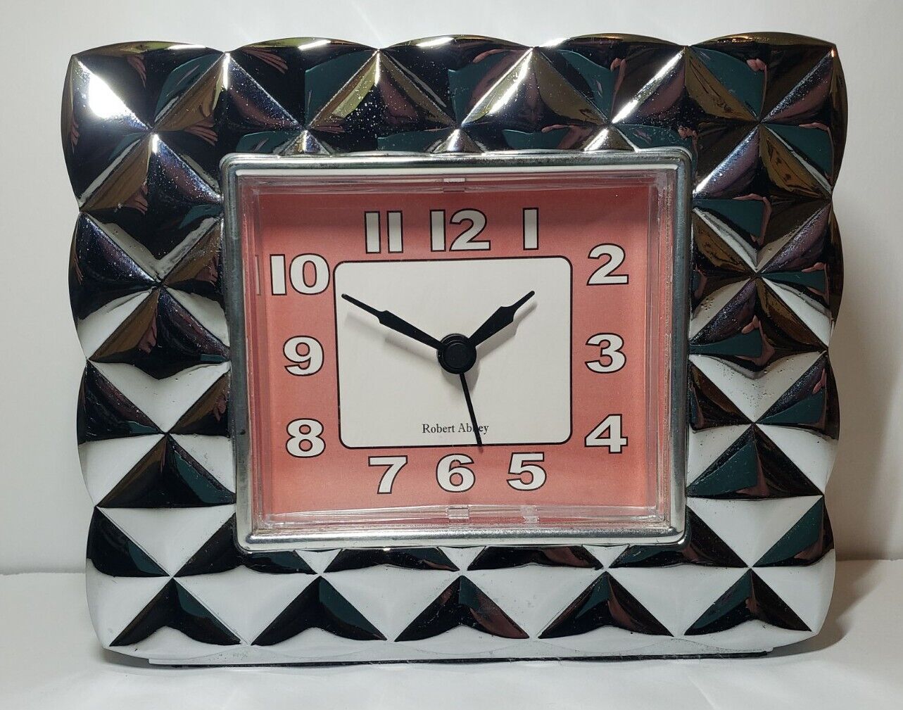 Robert Abbey Art Deco Style Chrome Block Nightstand Clock with Alarm