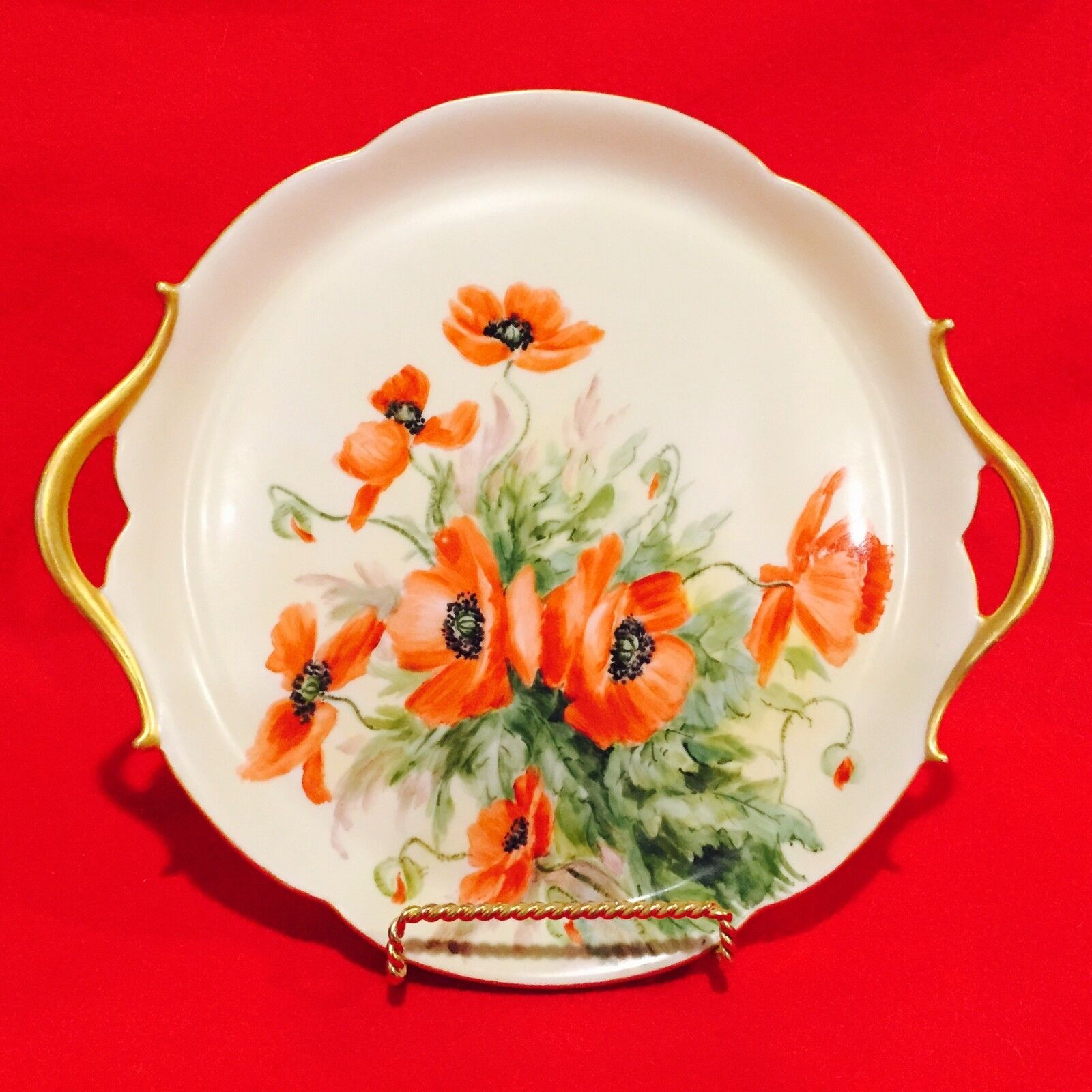 GORGEOUS TRESSEMAN & VOGT (T&V) LIMOGES HAND PAINTED TRAY PLATTER WITH POPPIES