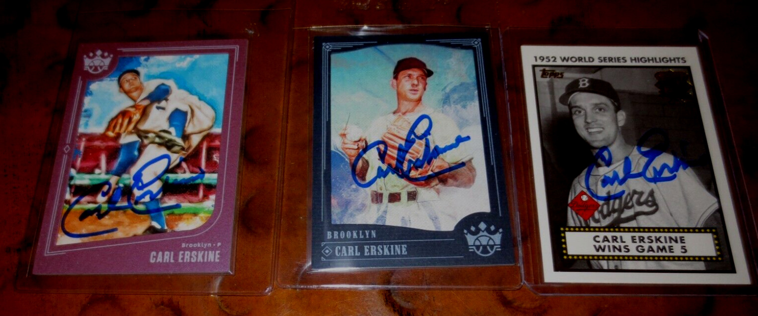 Lot of 3 Carl Erskine signed autographed cards MLB Pitcher Brooklyn Dodgers Oisk