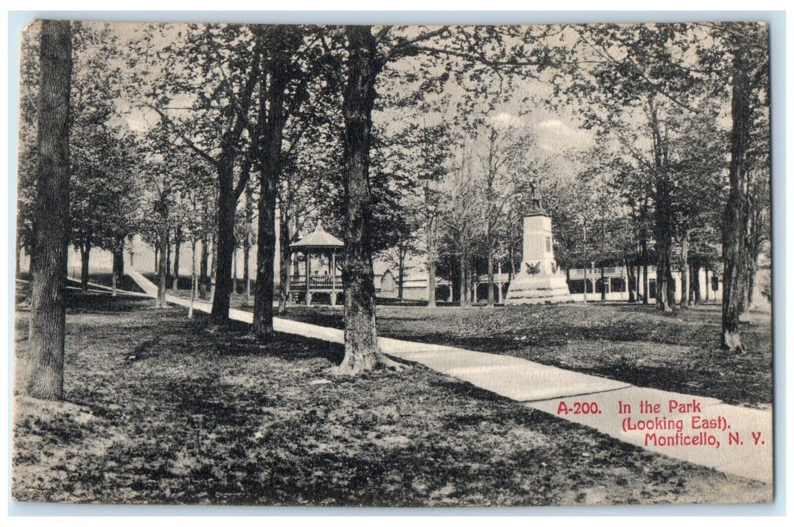 c1910 Scenic View In The Park Looking East Monticello New York Vintage Postcard