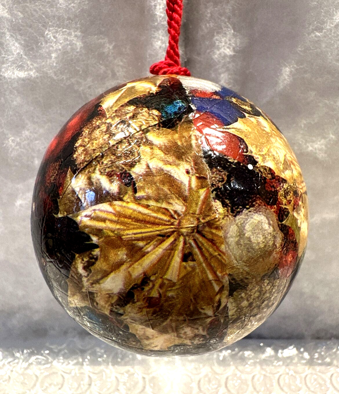 Vintage 1976 Barry Patch Reflections Decoupage Christmas Ornament Holiday Colors