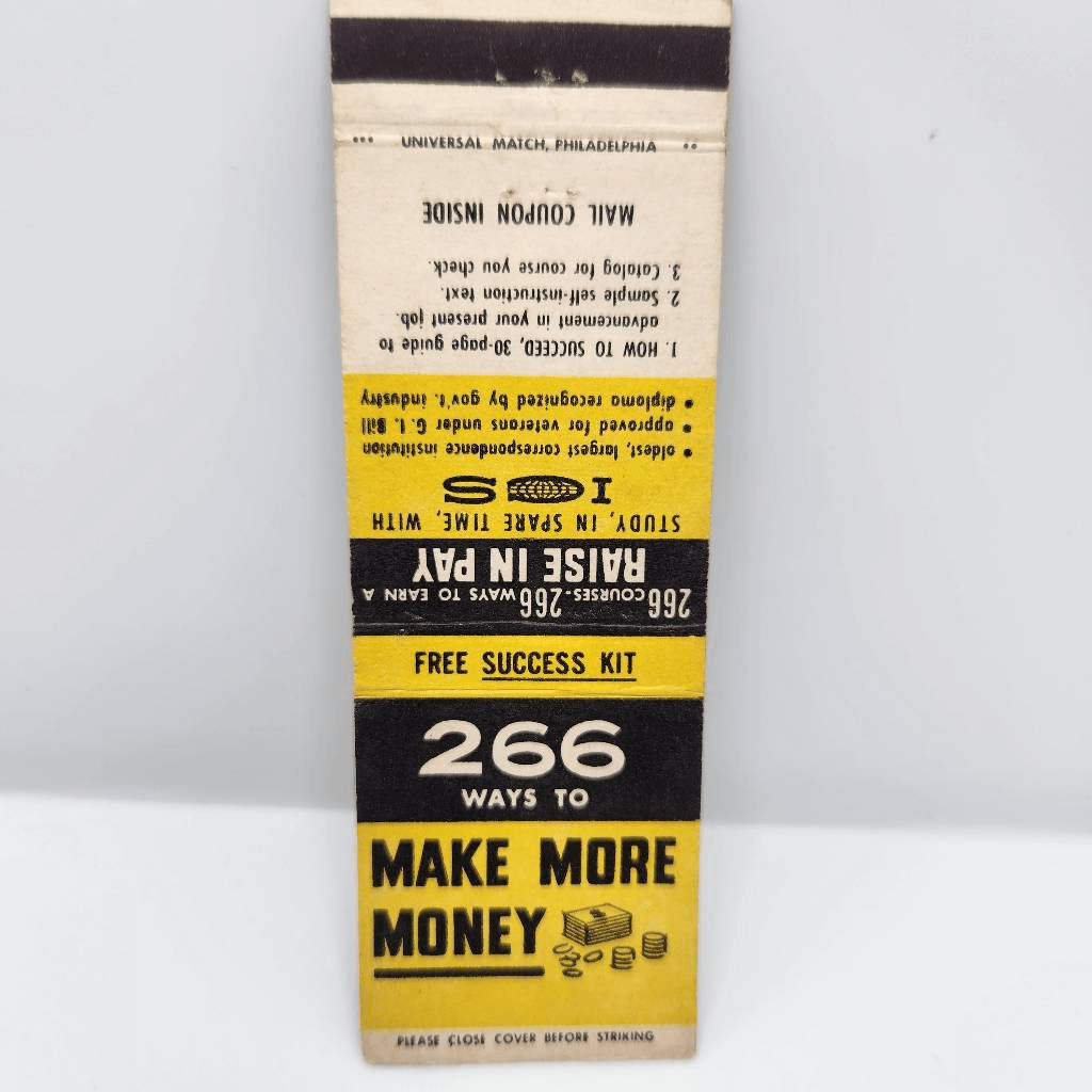 Vintage Matchcover 266 Ways to Make More Money Intl Correspondence Scranton PA