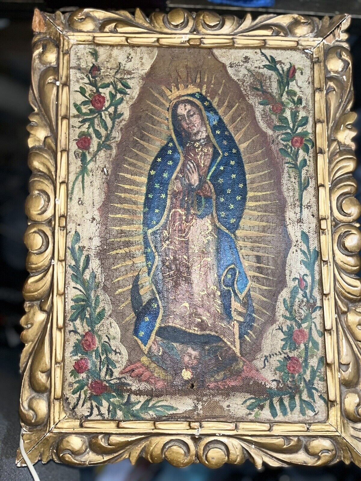 RARE  OUR LADY OF GUADALUPE. Hand Painted VERY OLD & Authentic