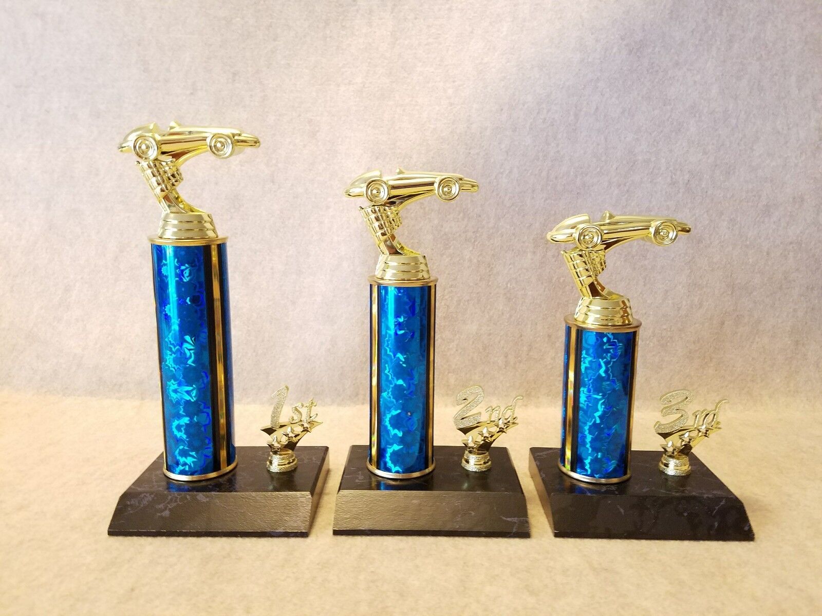 3 Trophies for Pinewood Derby 1st, 2nd, 3rd place. with plaques - Trophy