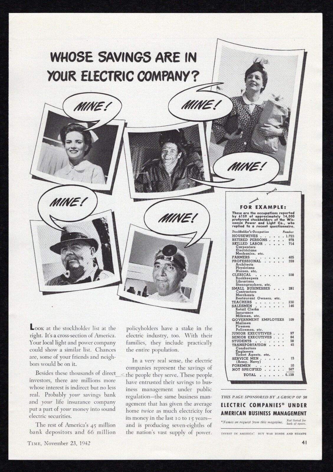 1942 Savings Electric Company Mine Light Power Stockholder Investor Print Ad Vtg