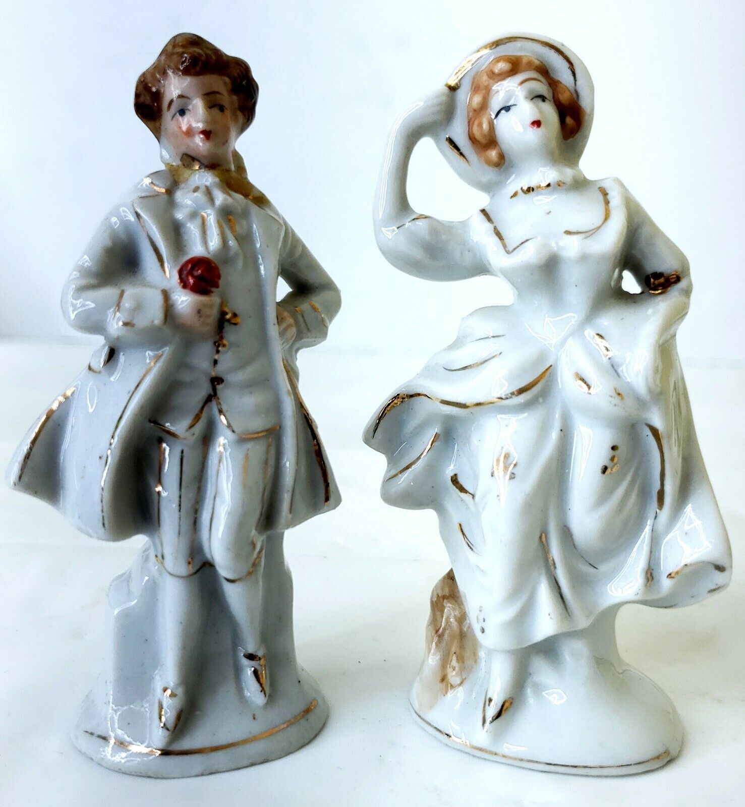Vintage Japan White and Gold colonia Hand Painted Victorian   Man & Woman. 