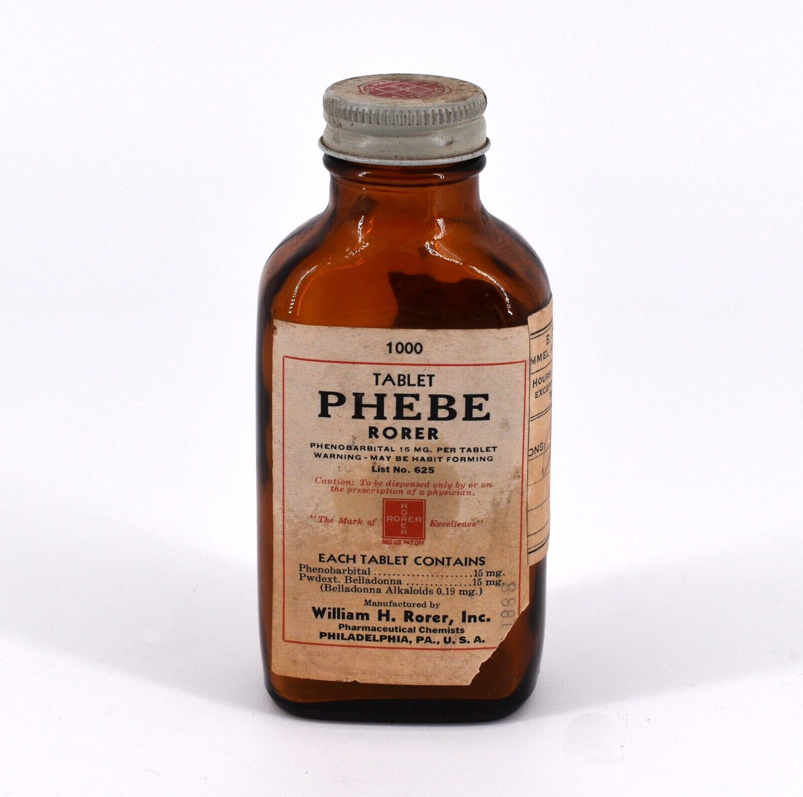 Empty 1952 Phenobarbital Brown Armstrong Glass Paper Label Medicine Bottle 4 Oz