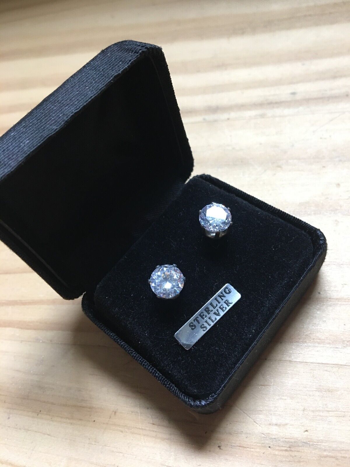 Vintage 1990s Sterling Silver Rhinestone CZ diamond Earrings With Case