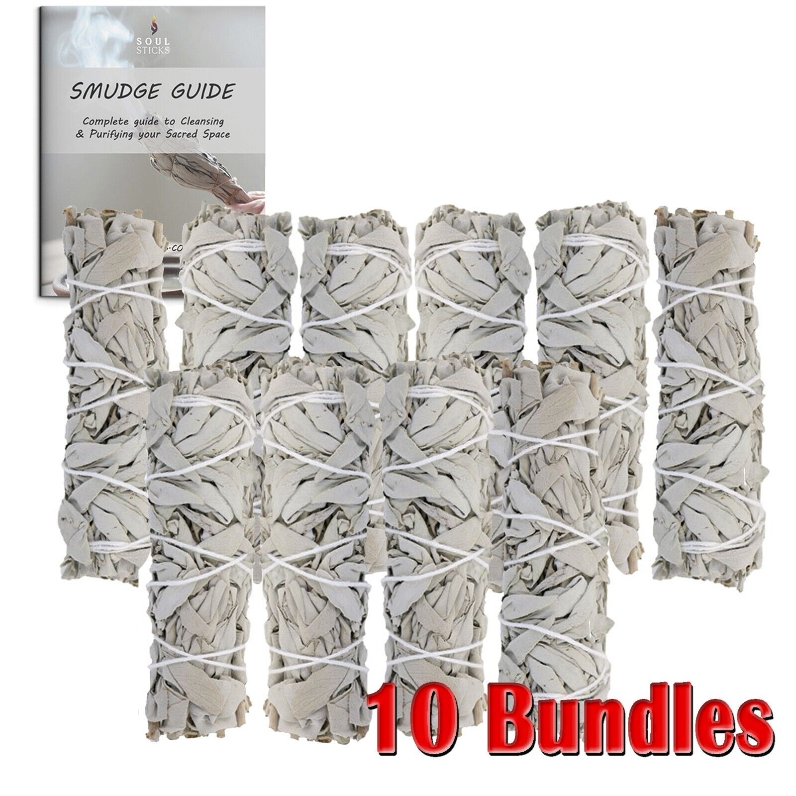 10 Pack 4 inch White Sage Smudge Sticks and Smudge Guide for Cleansing Spaces