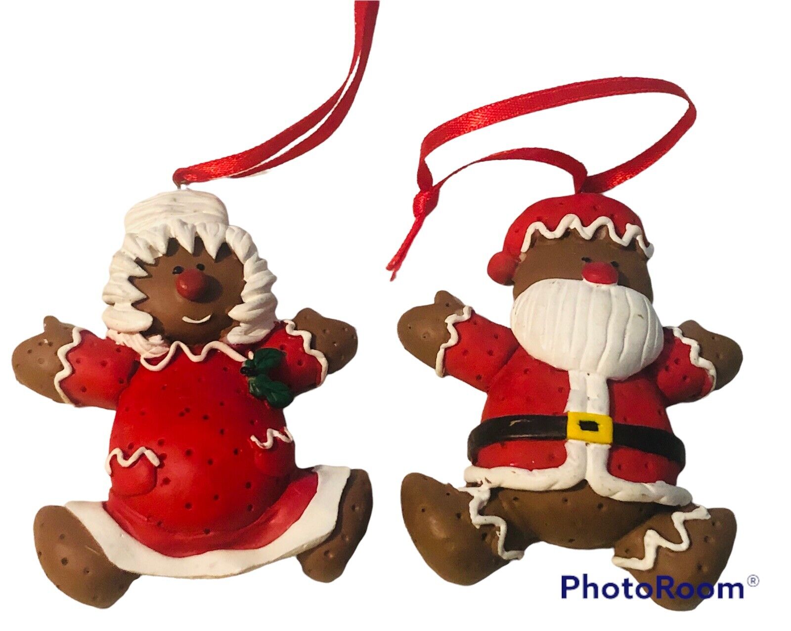 Vintage House of Lloyd Gingerbread Mr & Mrs Claus Christmas Ornaments 1996