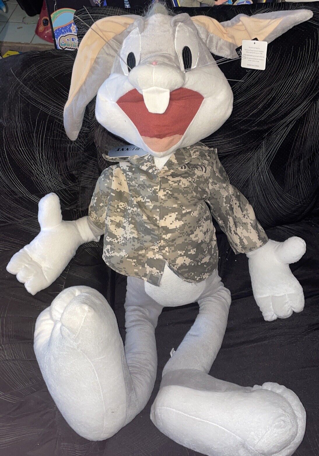 VTG Giant Looney Tunes Bugs Bunny Stuffed Plush by Six Flags NWT Army Jumbo RARE