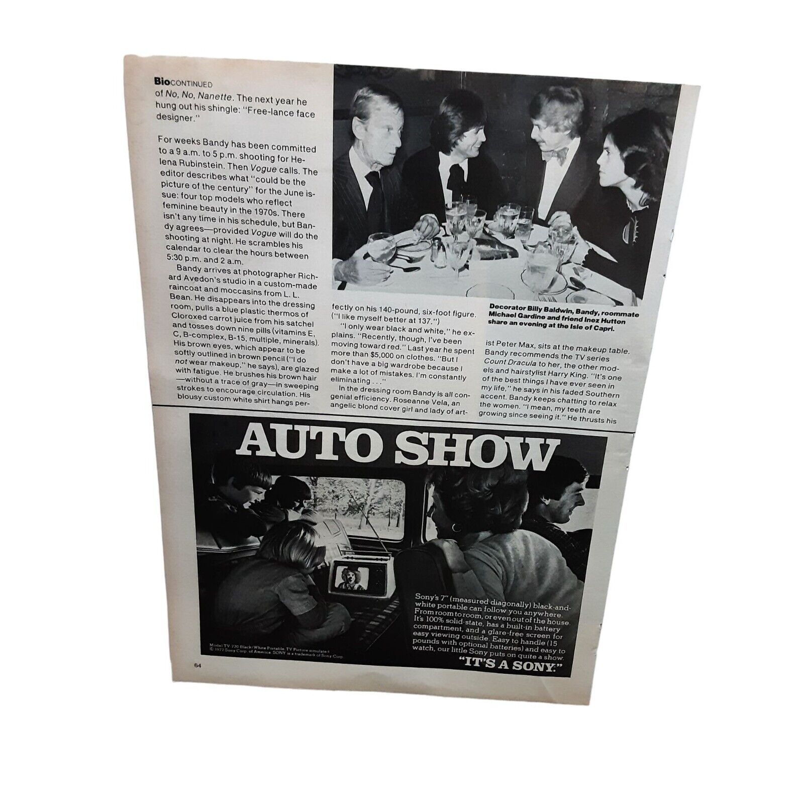 1978 Sony Auto Show TV Original Print Ad Vintage
