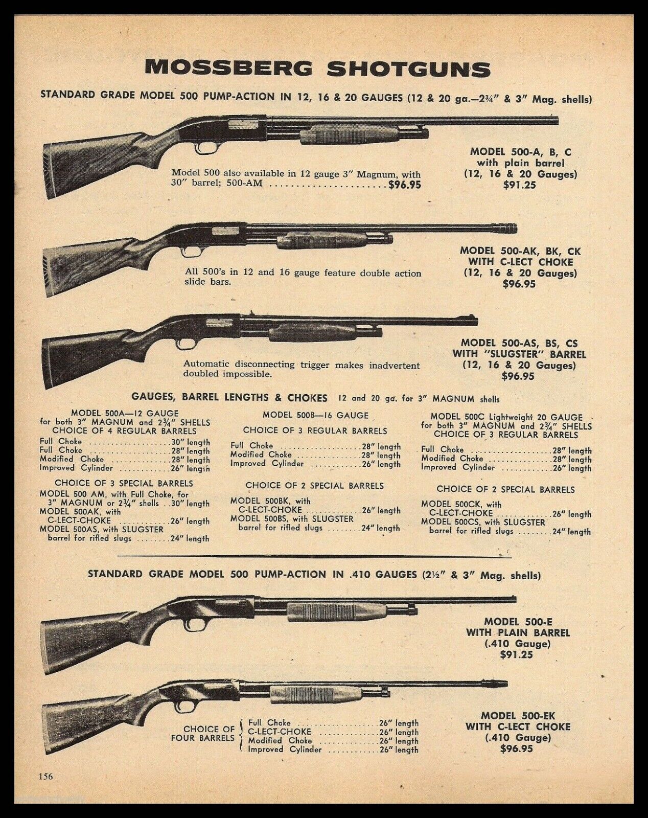 1971 MOSSBERG 500 500-A B C AK BK CK AS BS CS Stan Grade  all barrels Shotgun AD